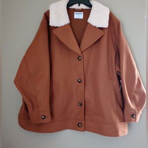 NWT Old Navy Faux Wool Button Up Coat with Sherpa Collar Size 3X